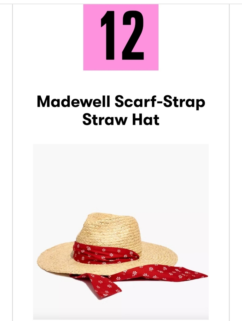 Madewell Scarf Strap Straw Hat Red Tie Classic Summer Boho Fashion Accessories